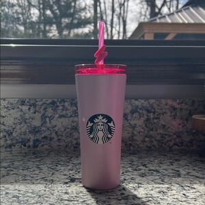 EUC Starbucks Pink Insulated stainless steel Tumbler with Spiral Straw